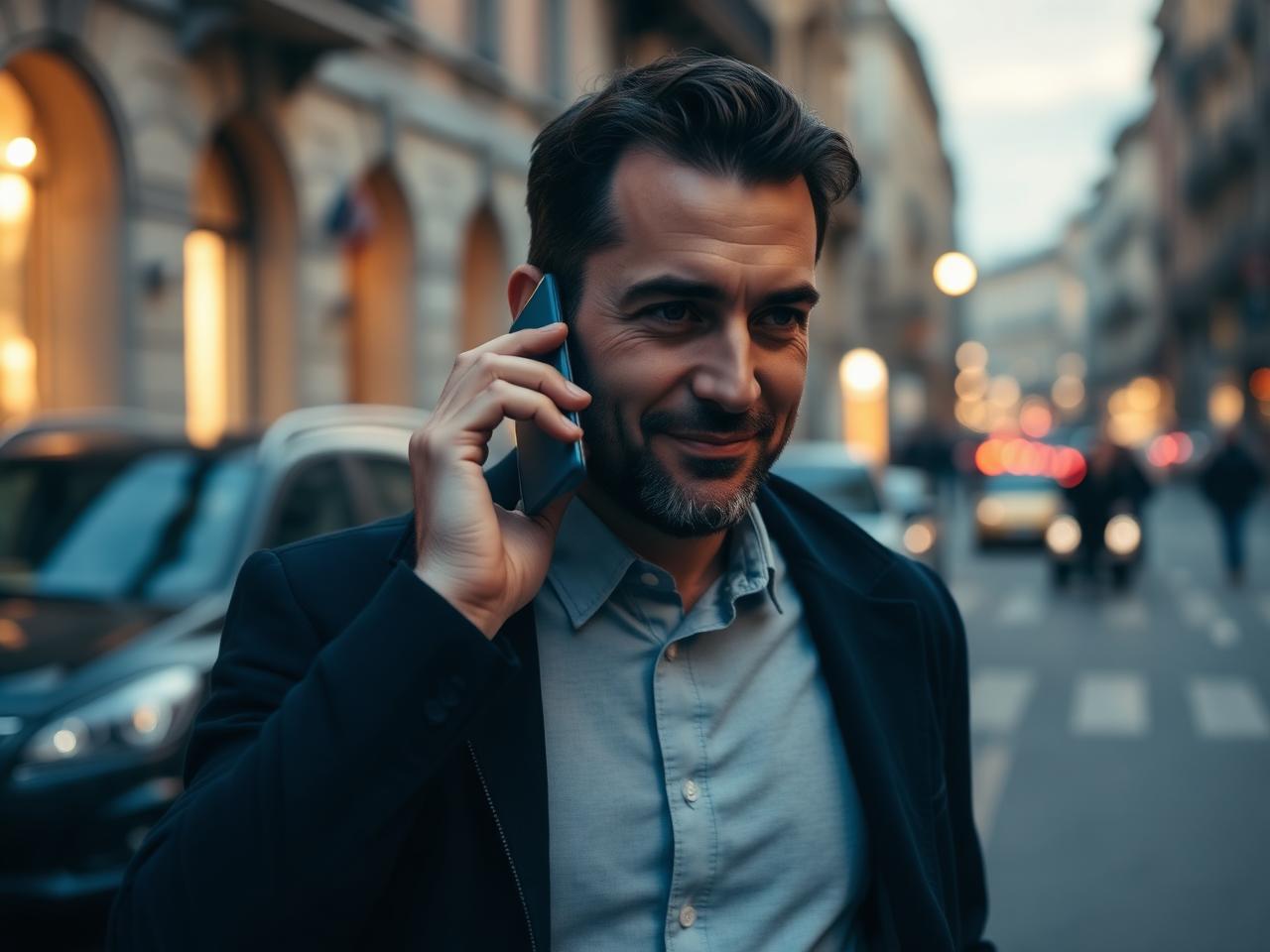 Referente Bernardi Short Rents al telefono per strada a Torino